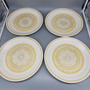 Set 4 Franciscan Earthenware Hacienda Gold Dinner Plates 10.5" MCM Yellow Flower